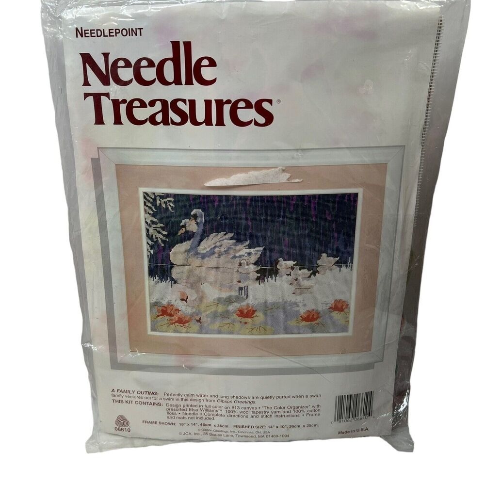 Needle Treasures A Family Outing Needlepoint Kit Swans Gibson Greetings 14"x10"